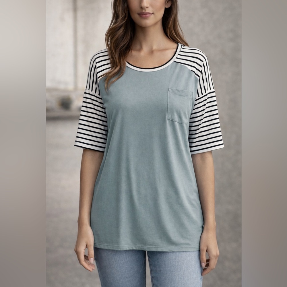 Never Worn Striped Sleeve Pocket Tee